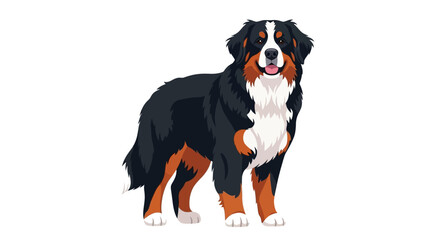 Illustrated Bernese Mountain Dog Isolated on White Background, A breed known for its intelligence and loyalty as a cherished family companion