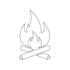bonfire,camp,fire flat line icon illustration of a simple wooden bonfire or camp fire for outdoor activity or heat