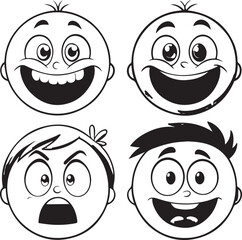 Expressive Cartoon Faces Collection Bold Black and White Designs
