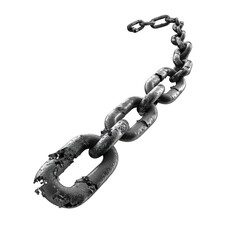 Broken chain isolated on white background. Freedom Concept. 3d illustration. [Transparent Background PNG].