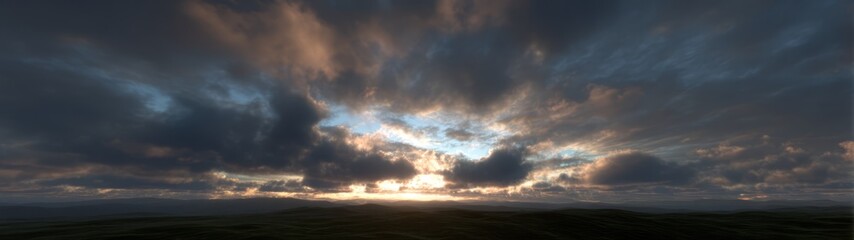 Obraz premium Breathtaking hd panorama of dramatic clouds at sunset 360 degree landscape view
