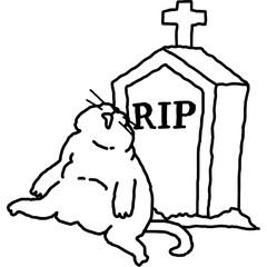 halloween cat cat sleeping in front of gravestone funny halloween themed illustration cat outline vector cat