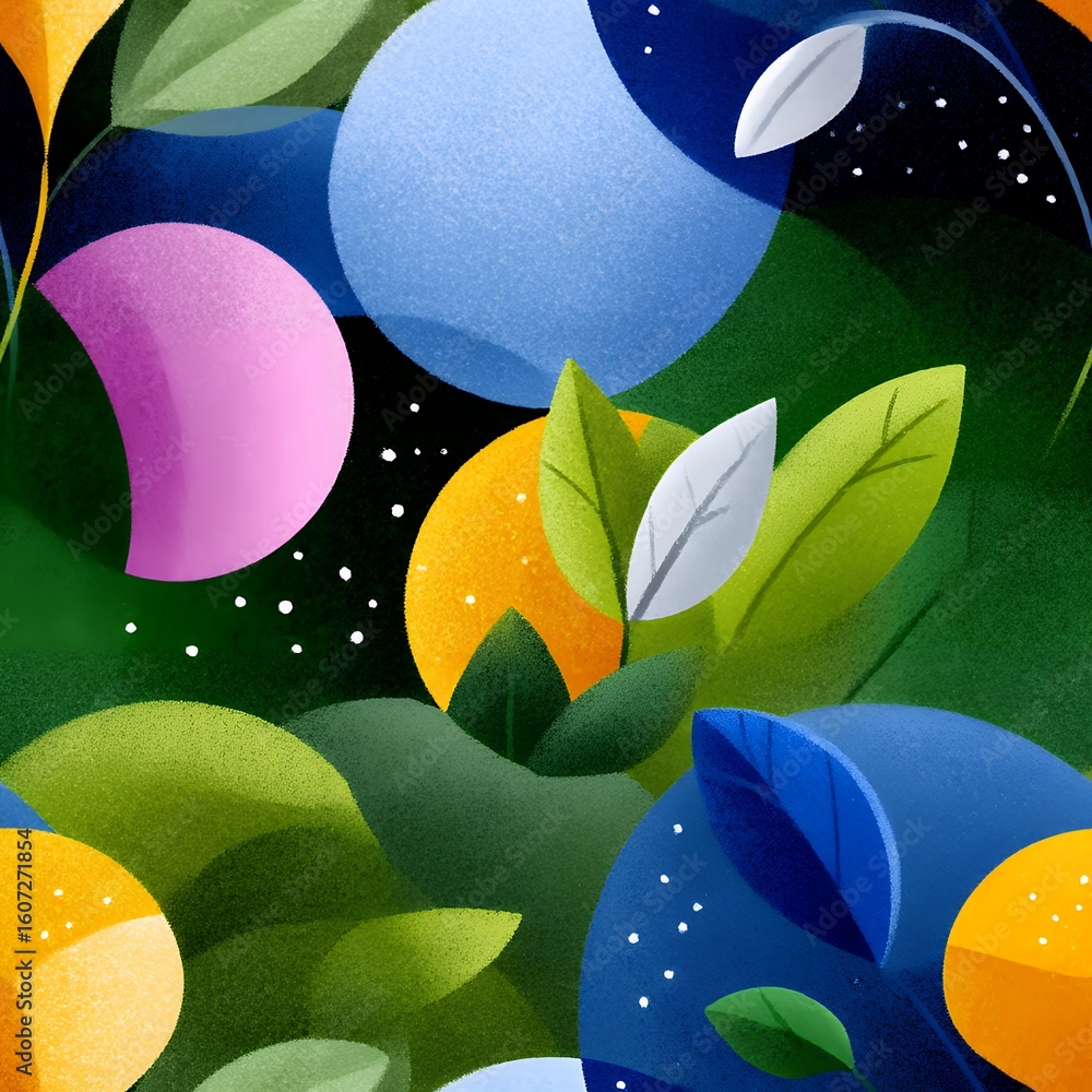 Poster abstract colorful seamless pattern with circles and leaves