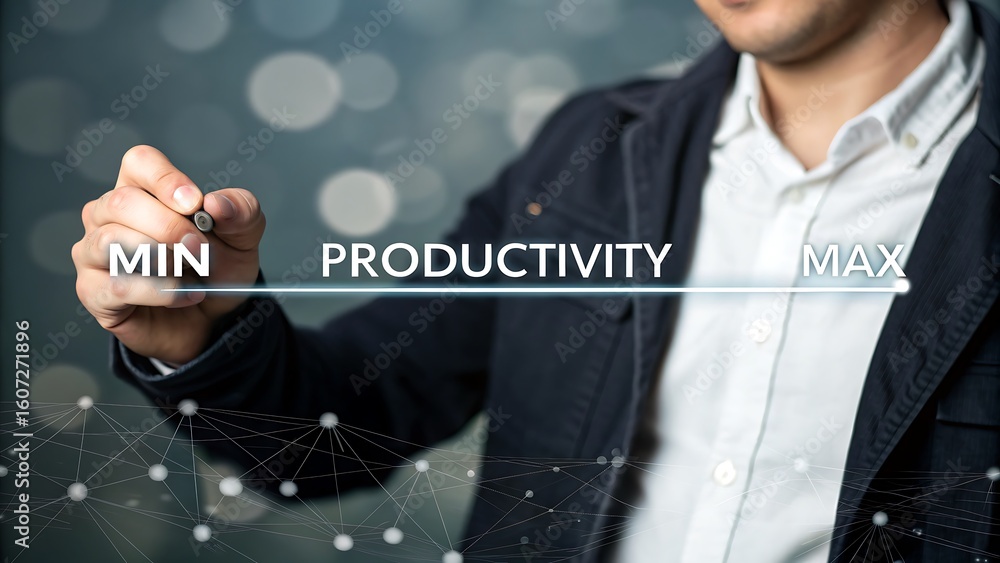 Poster maximizing productivity: person optimizing efficiency and effectiveness with strategy, planning, goa