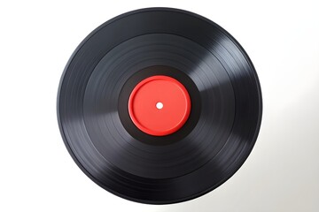 Obraz premium Vintage black vinyl record with red label on white background