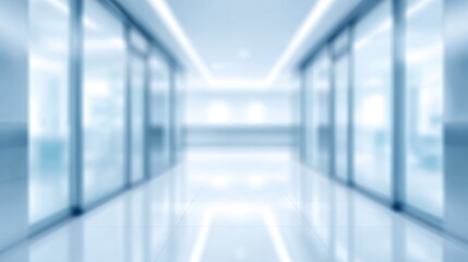 Modern Office Corridor with Blurry Glass Walls and Bright Lighting