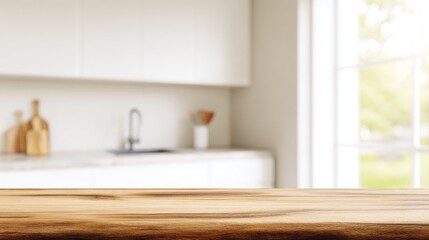Elegant Wooden Countertop in Modern Kitchen with Bright Sunlight