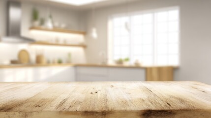 Bright Modern Kitchen with Wooden Countertop and Soft Natural Light