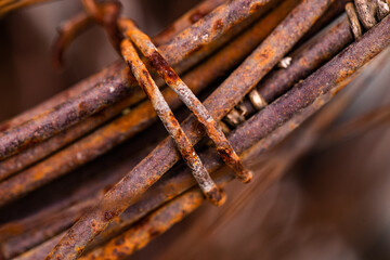 Close-up of a rusted metal surface with a crack. aged iron background.