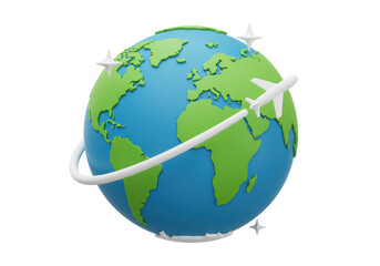 Isolated Earth Globe with Airplane Circling Travel Concept
