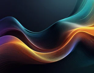Rolgordijnen zonder boren dark gradient abstract background with colorful flowing wave lines © Joann