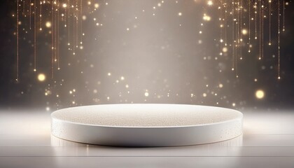 white circular podium sparkling particles