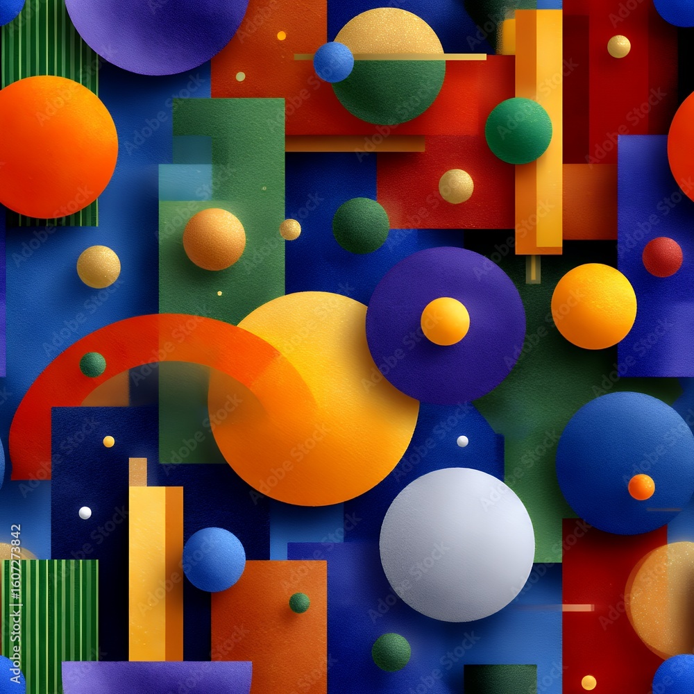 Poster abstract geometric pattern with vibrant colorful circles and squares