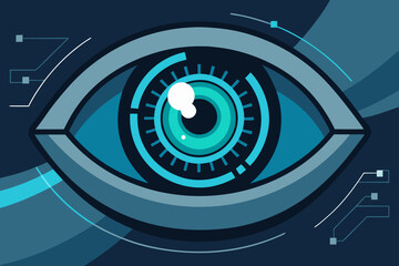 Fototapeta premium cybernetic eye close up with reflections of digita