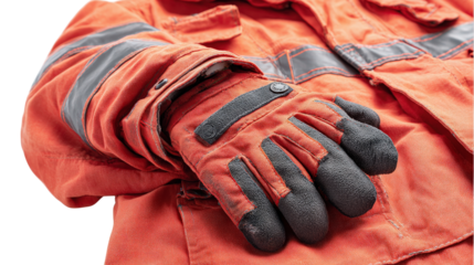 Firefighting suit with attached gloves background isolated on a Transparent background, PNG file.