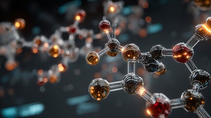 Abstract Molecular Structure with Colorful Atoms and Bright Lights