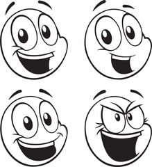 Four Different Cartoon Faces Expressing A Variety Of Emotions And Moods On A White Background