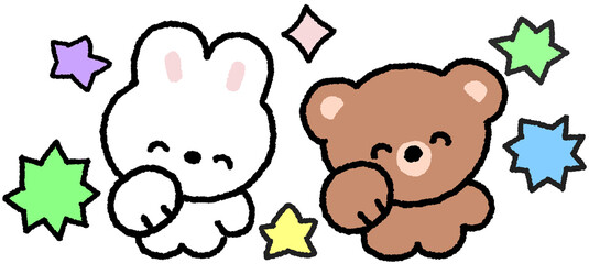 토끼 곰돌이 응원 일러스트 스티커 © titi.drawing