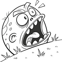 Cartoon Zombie Head Bursting from the Ground with Expression of Shock and Horror