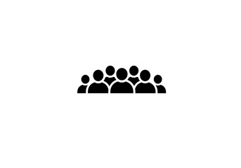 A simple black and white illustration of a group of people standing together closely