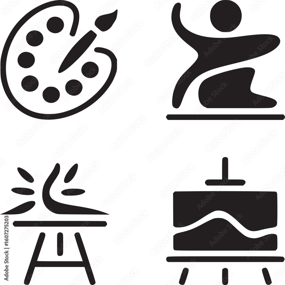 Aufkleber art and creativity icons set vector illustration for graphic design and web design projects