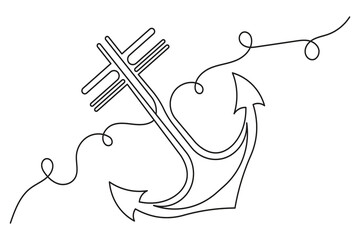 Ship anchor minimalist continuous one line art isolated outline vector design illustration