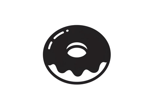 A simple black and white illustration of a donut with icing and a hole in the center