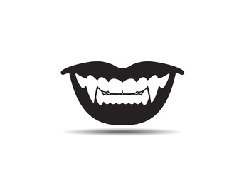 Naklejka premium A stylized image of black lips with sharp white fangs on a plain white background art