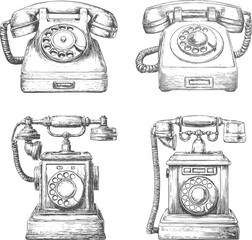 Set illustrations of vintage phone isolated on transparent background. Vector illustration