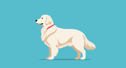 Obraz premium Serene Golden Retriever Illustration on Light Blue Backdrop: A Clean and Modern Design