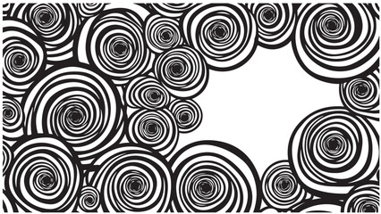 Op art abstract black and white spirals background, design element.