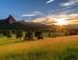 sunrise over the flatirons mountains near boulder colorado