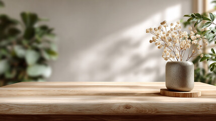 vase with flowers, Log and dried flower home space for background material, home decoration, space display, creative design