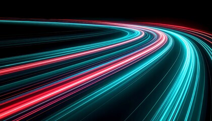 Futuristic light trails curving through the darkness offer abstract visual design