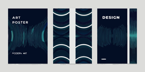 Abstract modern art posters with dark blue and teal geometric patterns