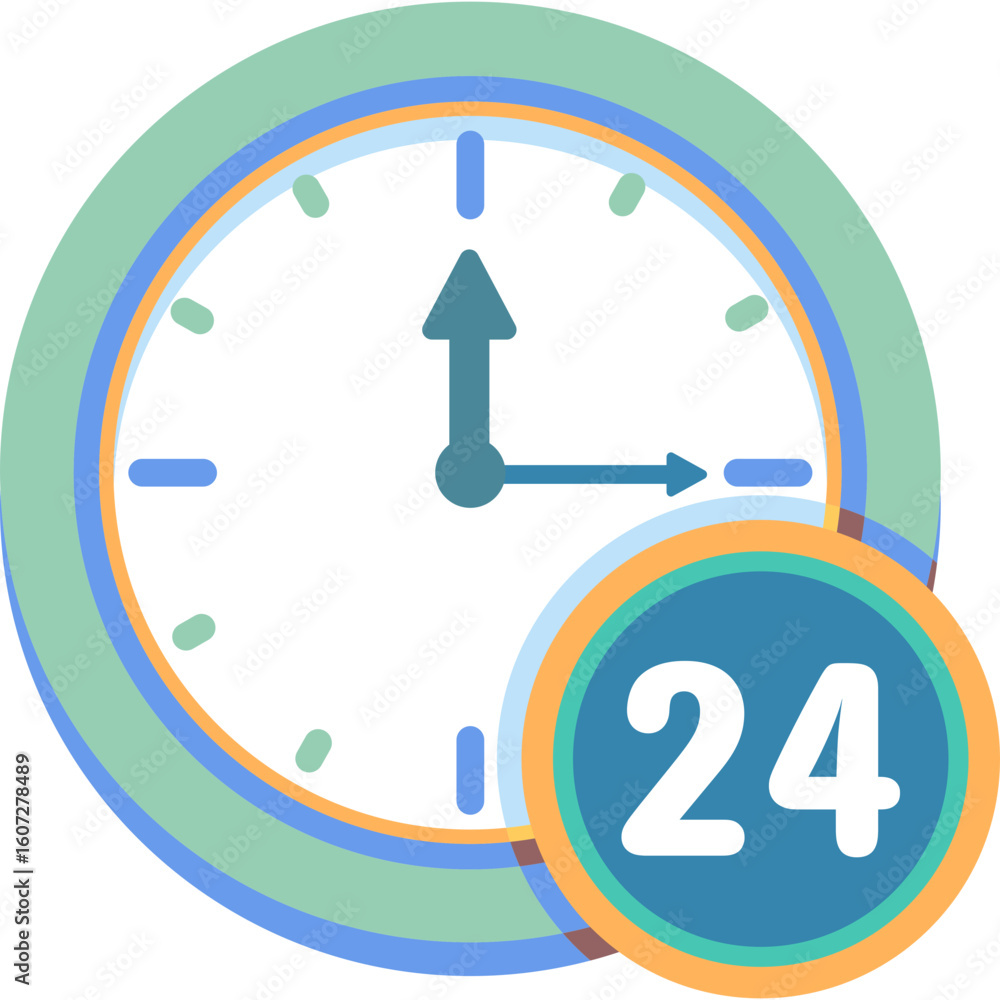 Poster 24 hour service clock icon with time indicator