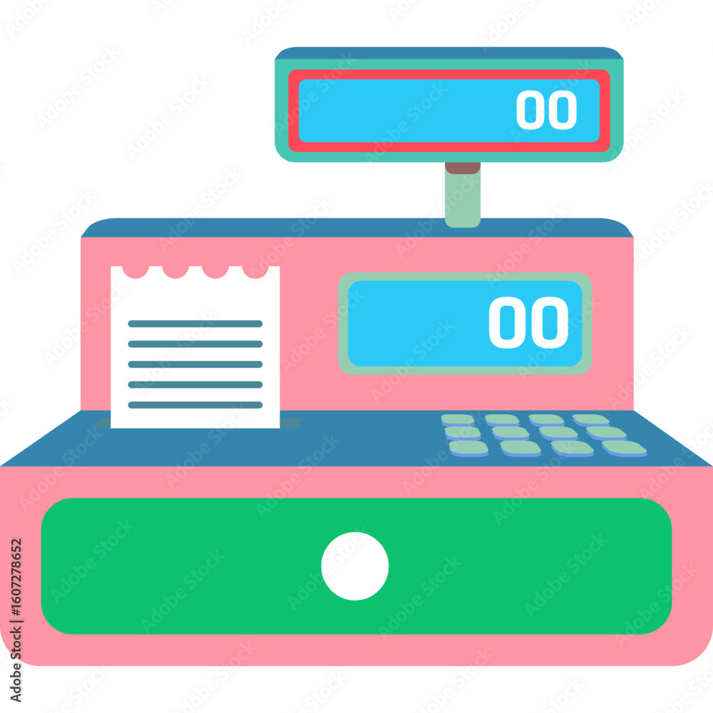 Poster retro style cash register with receipt and digital display