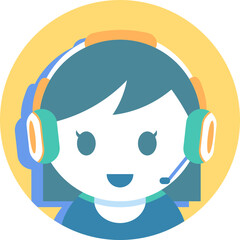 Friendly cartoon avatar wearing headphones and a headset
