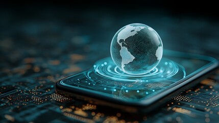 Futuristic Holographic Earth Projection on Smartphone – Technology, Innovation, and Global Connection Concept