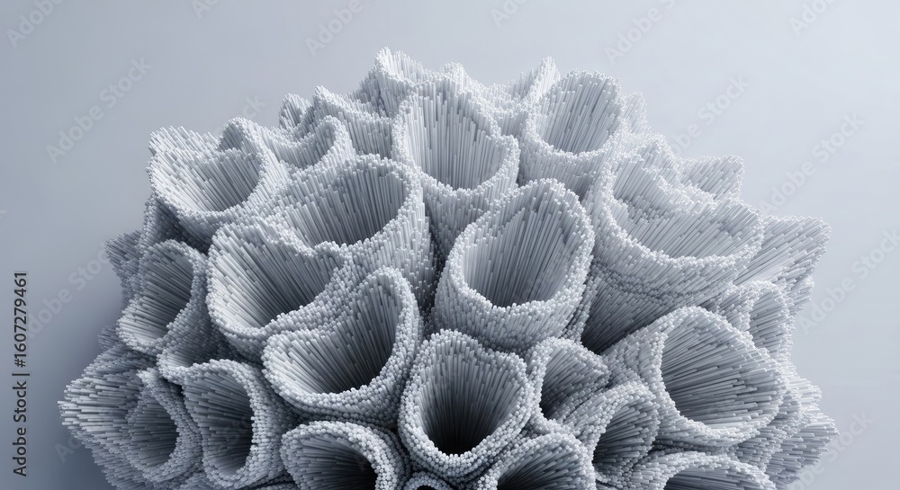 Poster abstract 3d rendering of white rods forming a unique, complex textured pattern