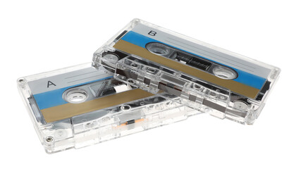 Audio cassettes with blank labels isolated on white