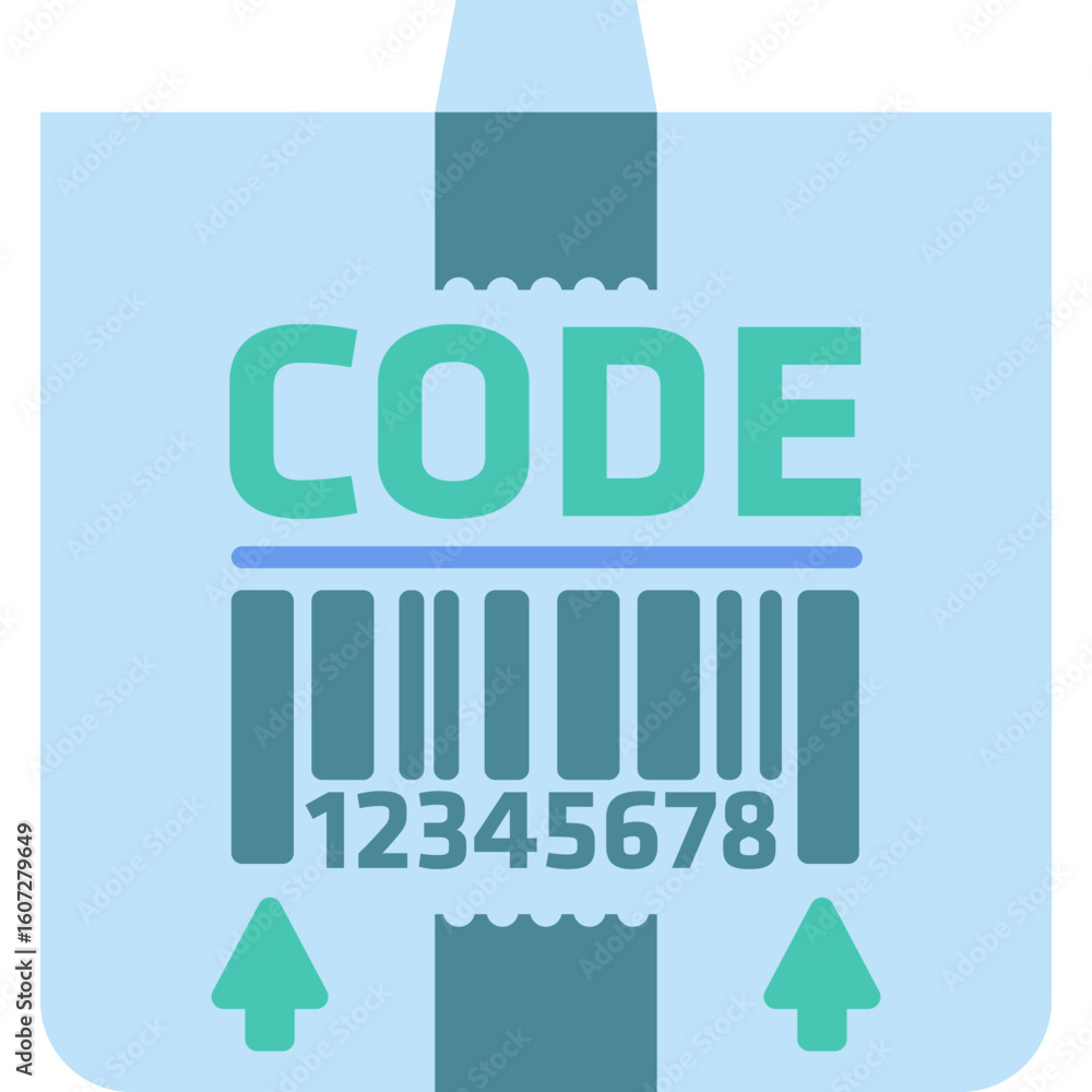 Poster flat design illustration of a package with a barcode and the word code