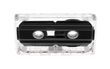 One audio cassette with magnetic tape isolated on white