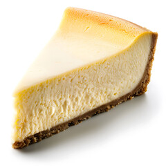 A slice of creamy cheesecake with a graham cracker crust