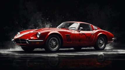 Ultra-Detailed 1960s Vintage Sports Car on Dark Glossy Background