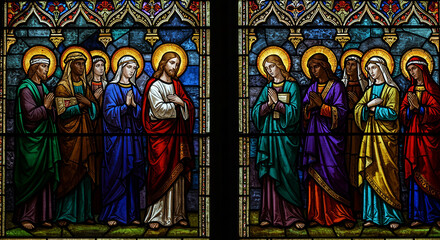 Obraz premium Stained Glass Depiction of Christ and His Disciples