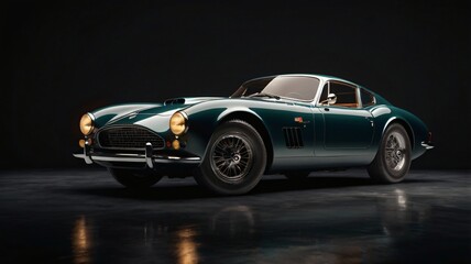Ultra-Detailed 1960s Vintage Sports Car on Dark Glossy Background