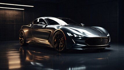 Ultra-Detailed 1960s Vintage Sports Car on Dark Glossy Background