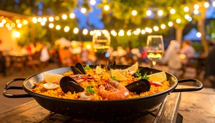Outdoor paella dinner scene (1)