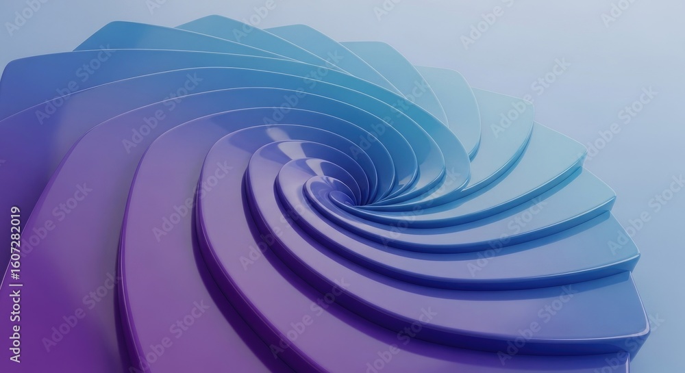 Poster abstract spiral gradient blue to purple curve layers on light background design